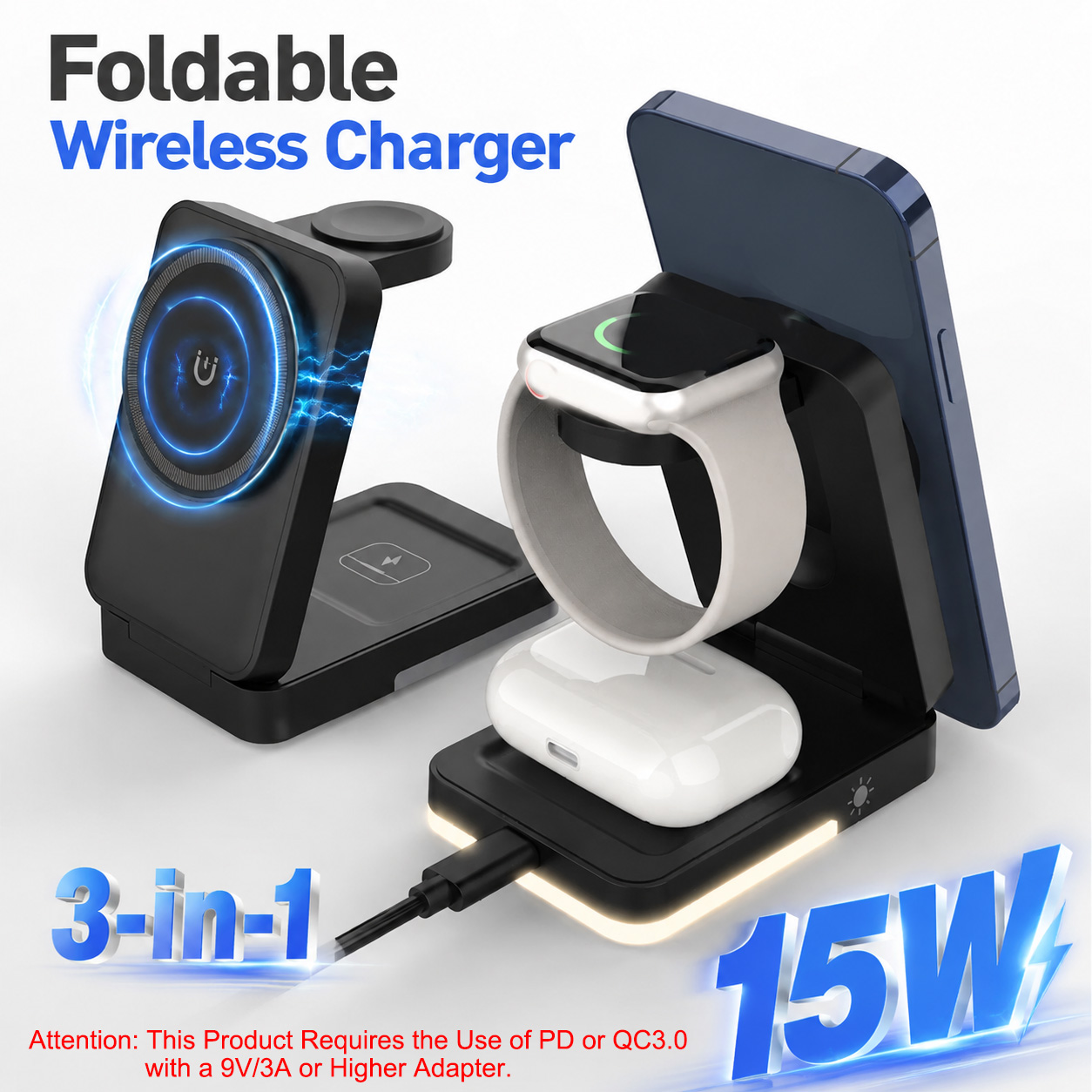 3-in-1 Foldable Wireless Charg - Smartwatch Ac ulasan dan harga