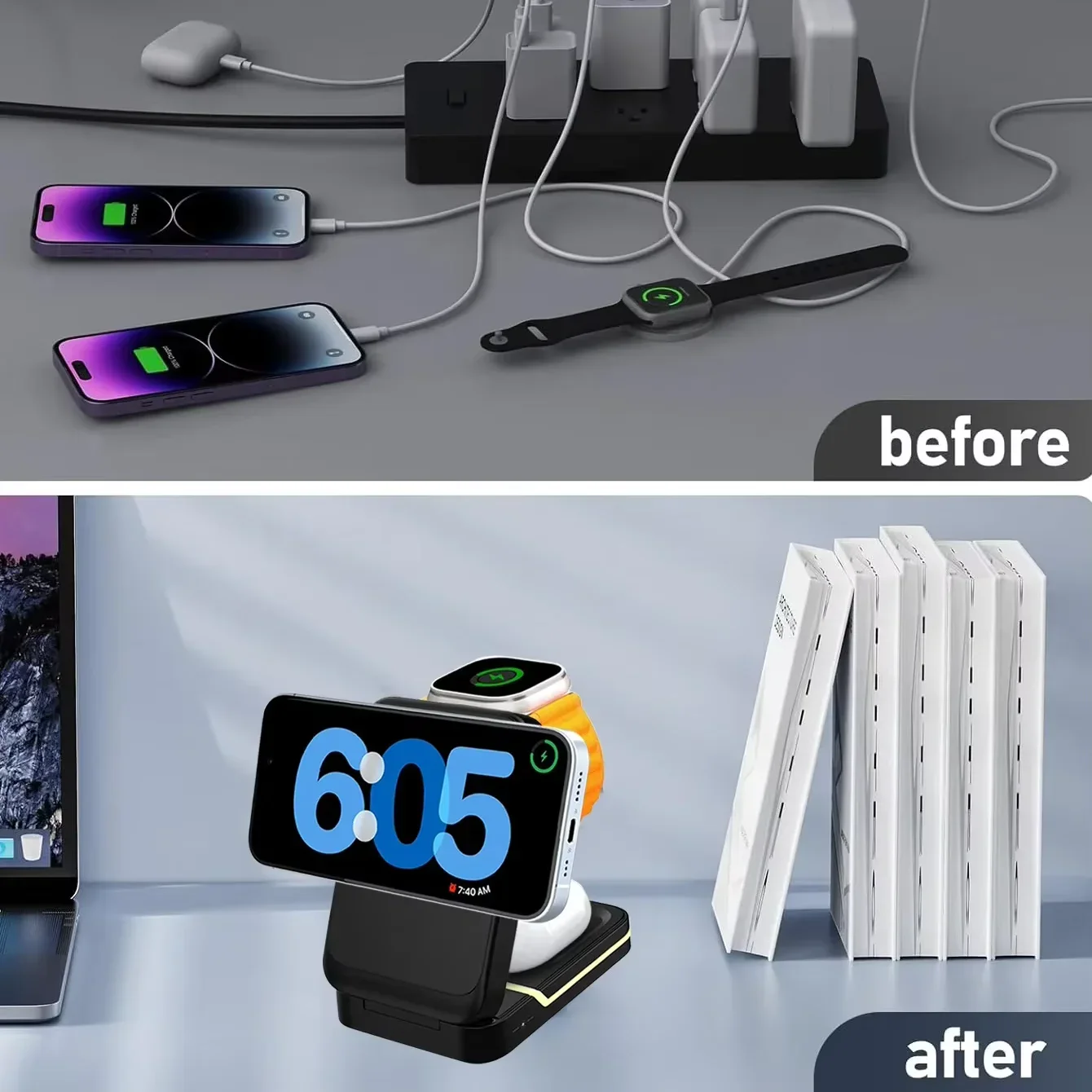 3 in 1 Magnetic Foldable Trave - Wireless Charger Watch ulasan dan harga